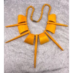Vintage Yellow Necklace Tribal Ethnic Atomic Boho Statement ‎ 18"